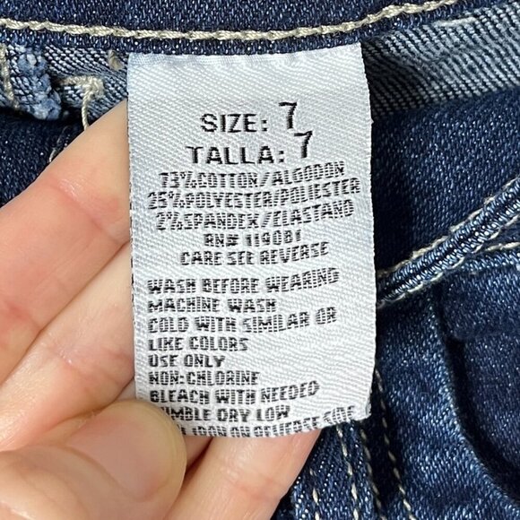 Sweet Look Women's Flare Jeans 7 Tall Bell Bottom Distressed Dark Wash High Rise - Picture 9 of 10